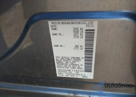 2021 Nissan Leaf Sv 40 Kwh из США, поврежденный, VIN 1N4AZ1CV4MC554224